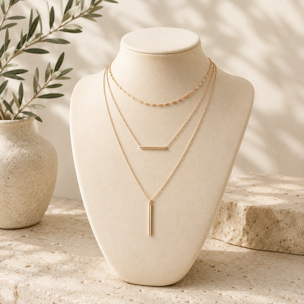 Layered Gold Bar Necklace Set – Minimalist Multi-Strand Pendant Jewelry for Everyday Luxe Styling