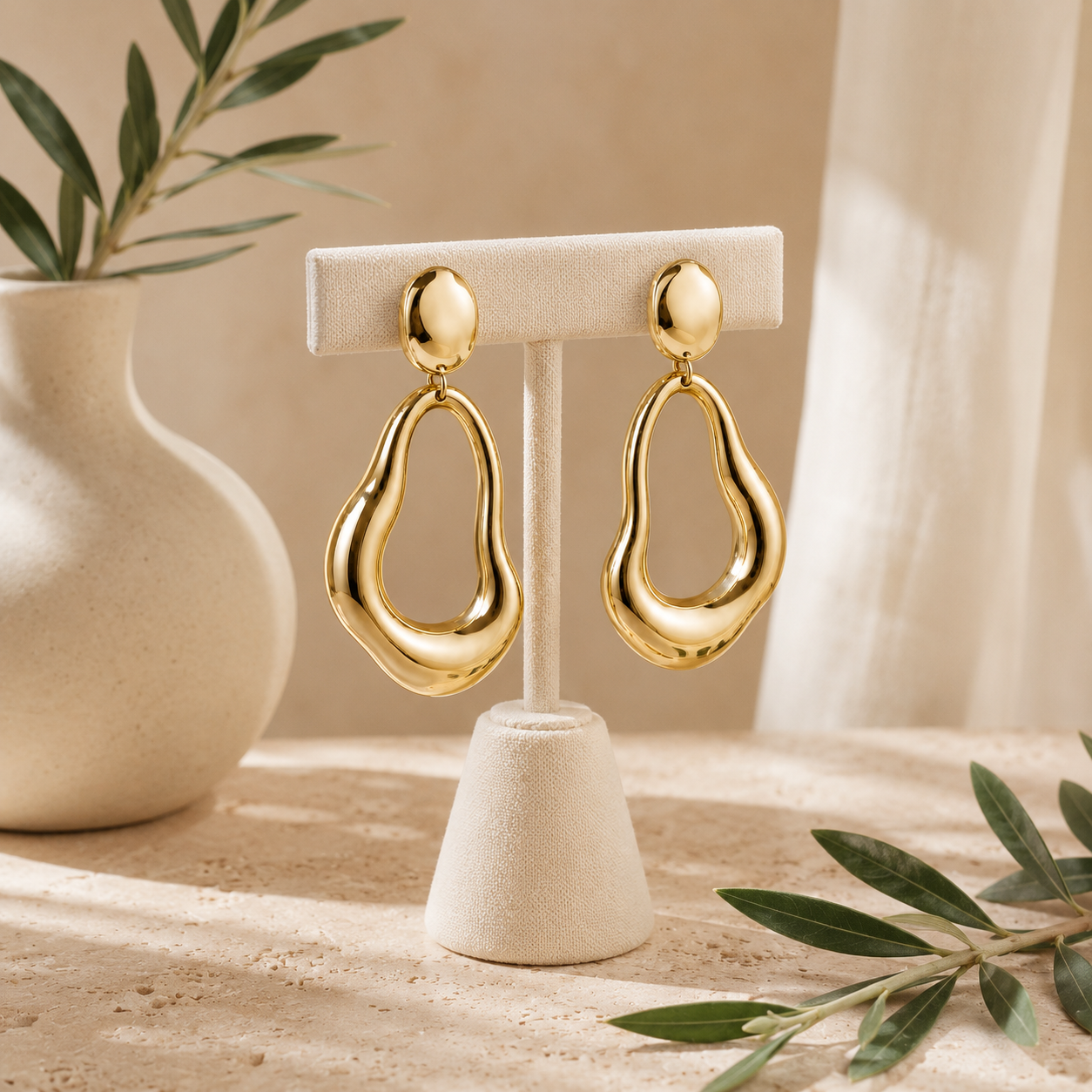 Gold Sculptural Drop Earrings – Organic Teardrop Statement Earrings for Effortless Luxe Styling
