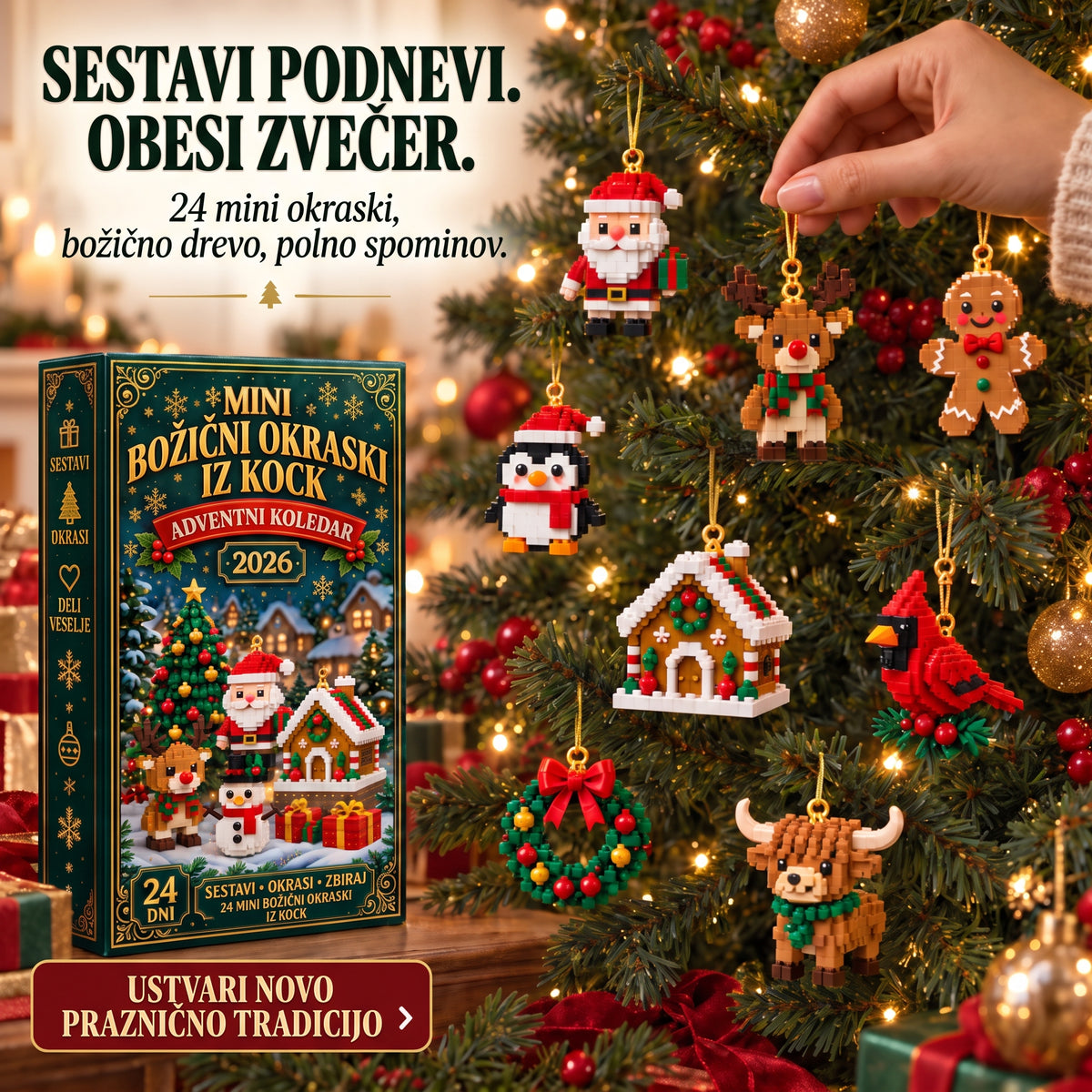 Adventni koledar – 24 mini božični okraski iz kock