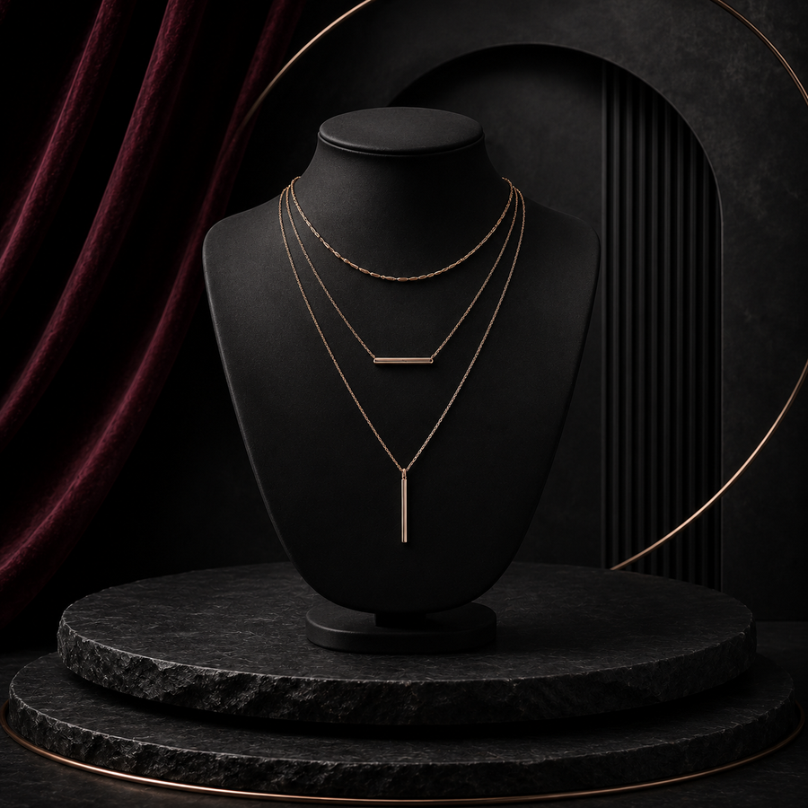 Layered Gold Bar Necklace Set – Minimalist Multi-Strand Pendant Jewelry for Everyday Luxe Styling