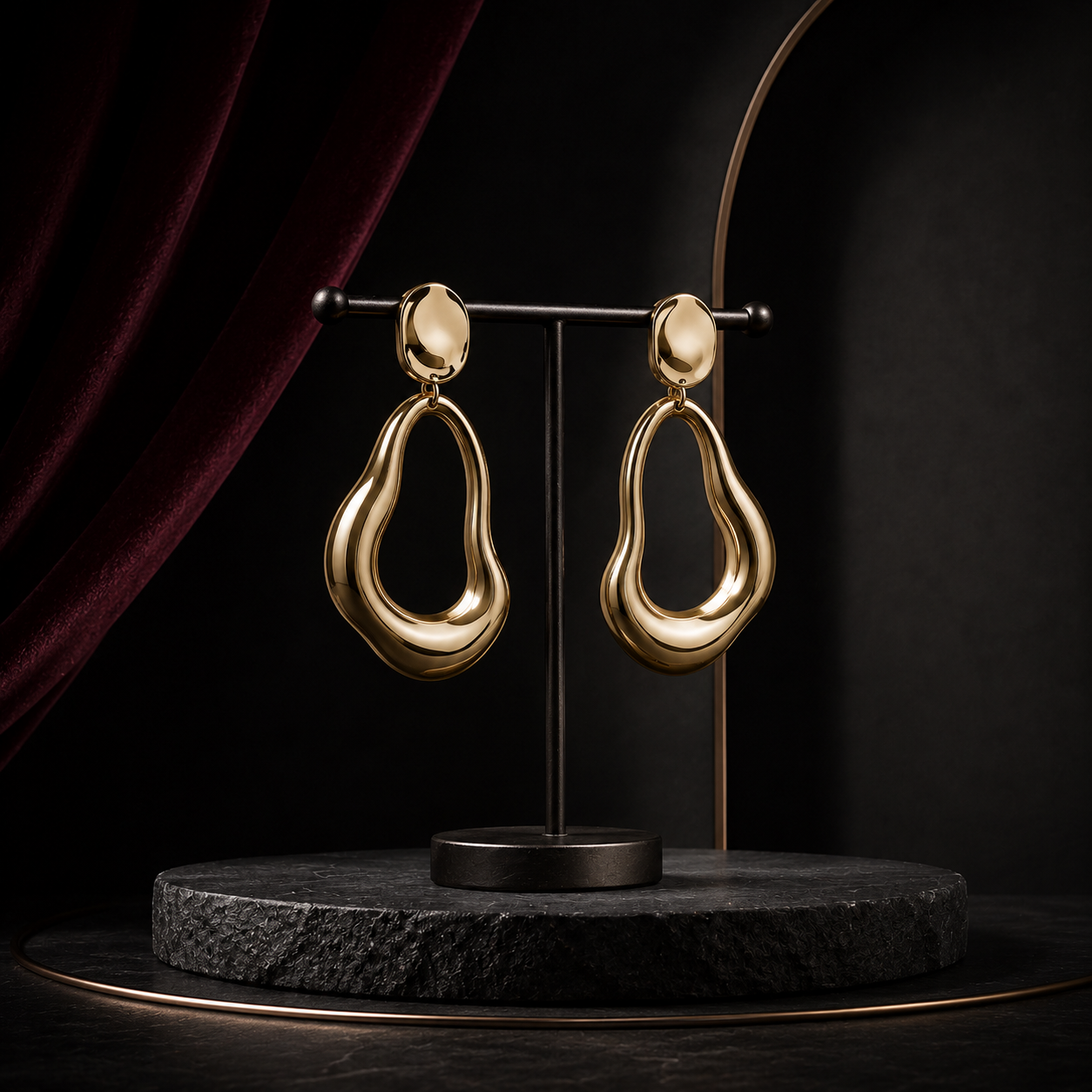 Gold Sculptural Drop Earrings – Organic Teardrop Statement Earrings for Effortless Luxe Styling