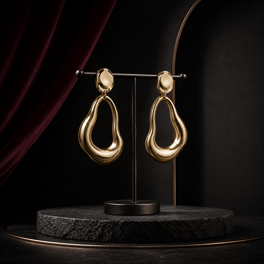 Gold Sculptural Drop Earrings – Organic Teardrop Statement Earrings for Effortless Luxe Styling