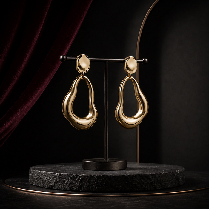 Gold Sculptural Drop Earrings – Organic Teardrop Statement Earrings for Effortless Luxe Styling