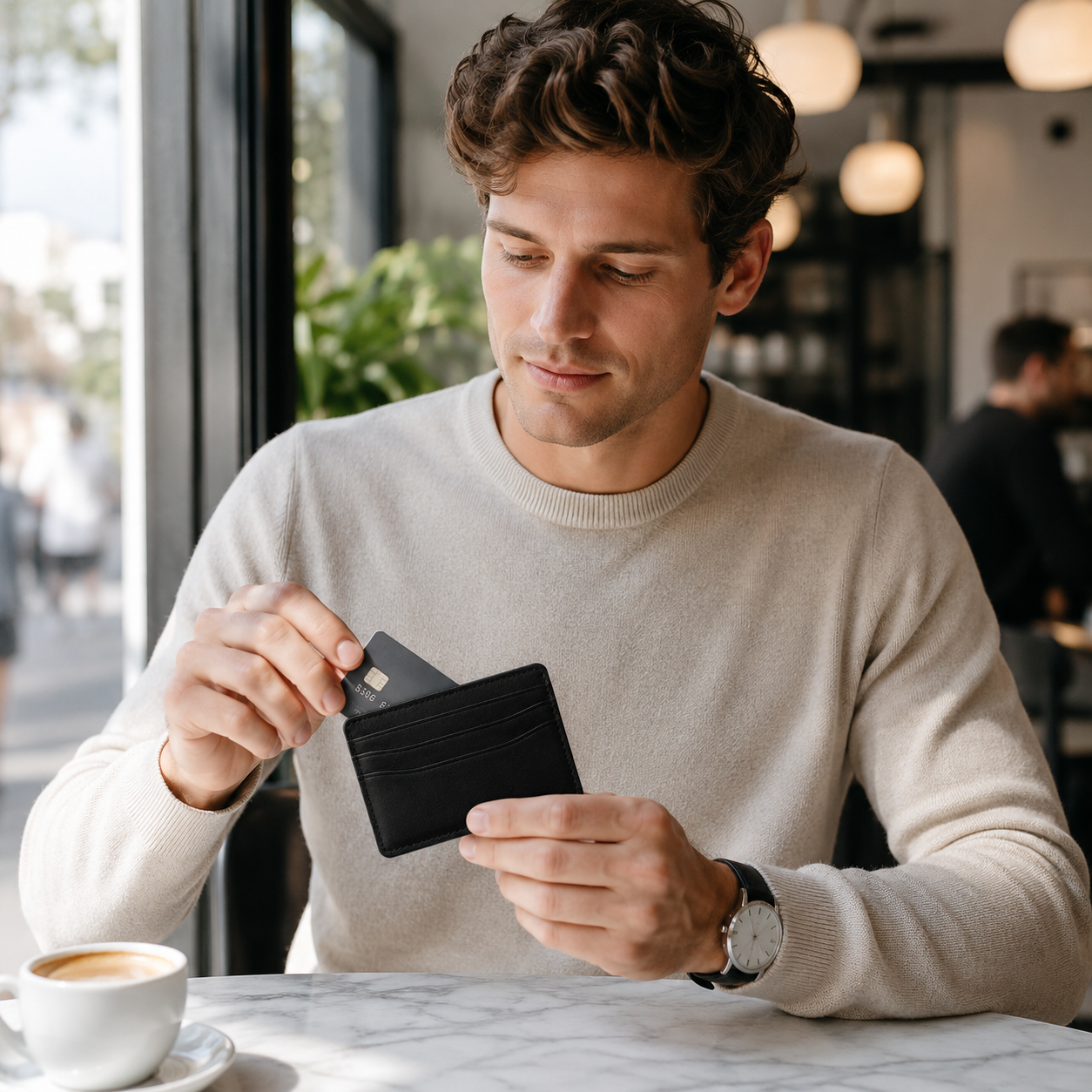 Slim Black Leather Card Holder – Minimalist Front Pocket Wallet for Travel & Everyday Carry