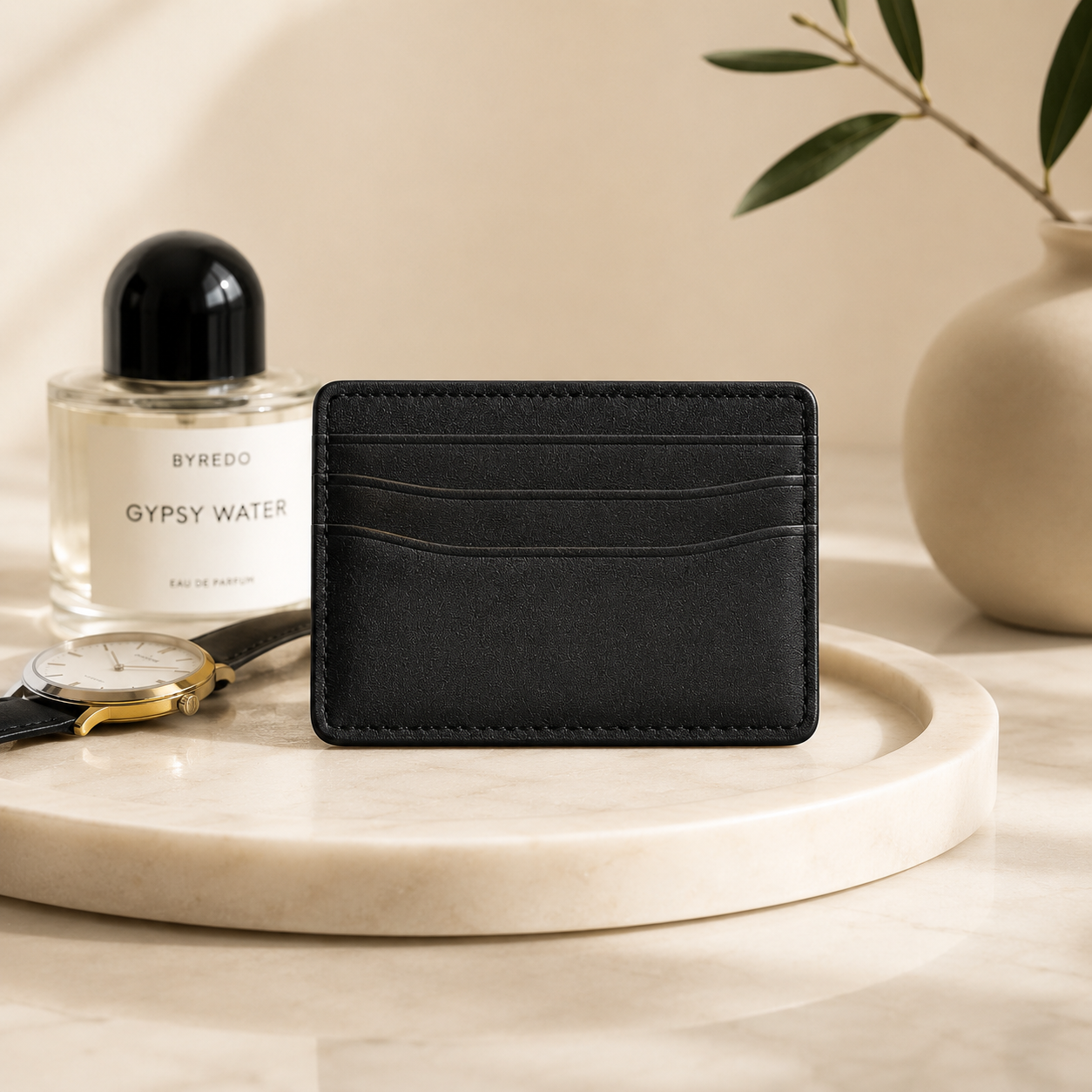 Slim Black Leather Card Holder – Minimalist Front Pocket Wallet for Travel & Everyday Carry